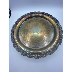 Oneida Vintage 12" Silver Plated Round Embossed Serving Tray Floral Rose Ornate